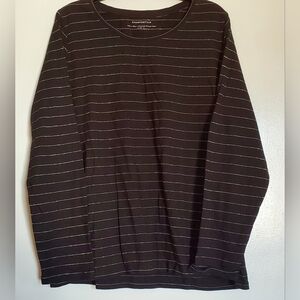 Charter Club Women's Metallic Striped Long Sleeve Cotton Tee